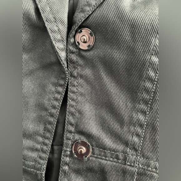 ❗️CLEAROUT❗️ LIKE-NEW! ONLY VINTAGE coated denim puff sleeve ROCK GLAM BLAZER - Picture 6 of 8